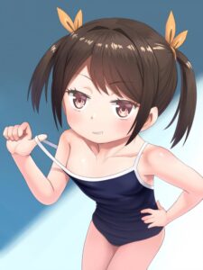 可愛い茶髪ツインテ美少女のスクール水着姿の健全二次画像