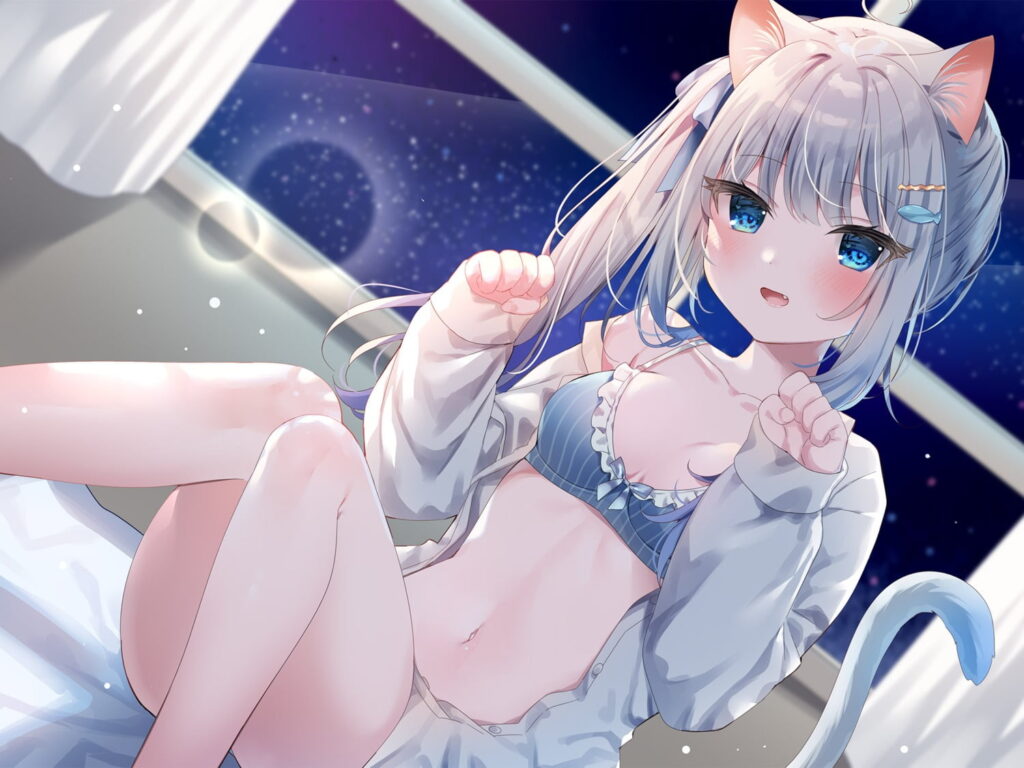 オリジナルの猫耳美少女のちょっとブラジャーが見えてセクシーな二次画像