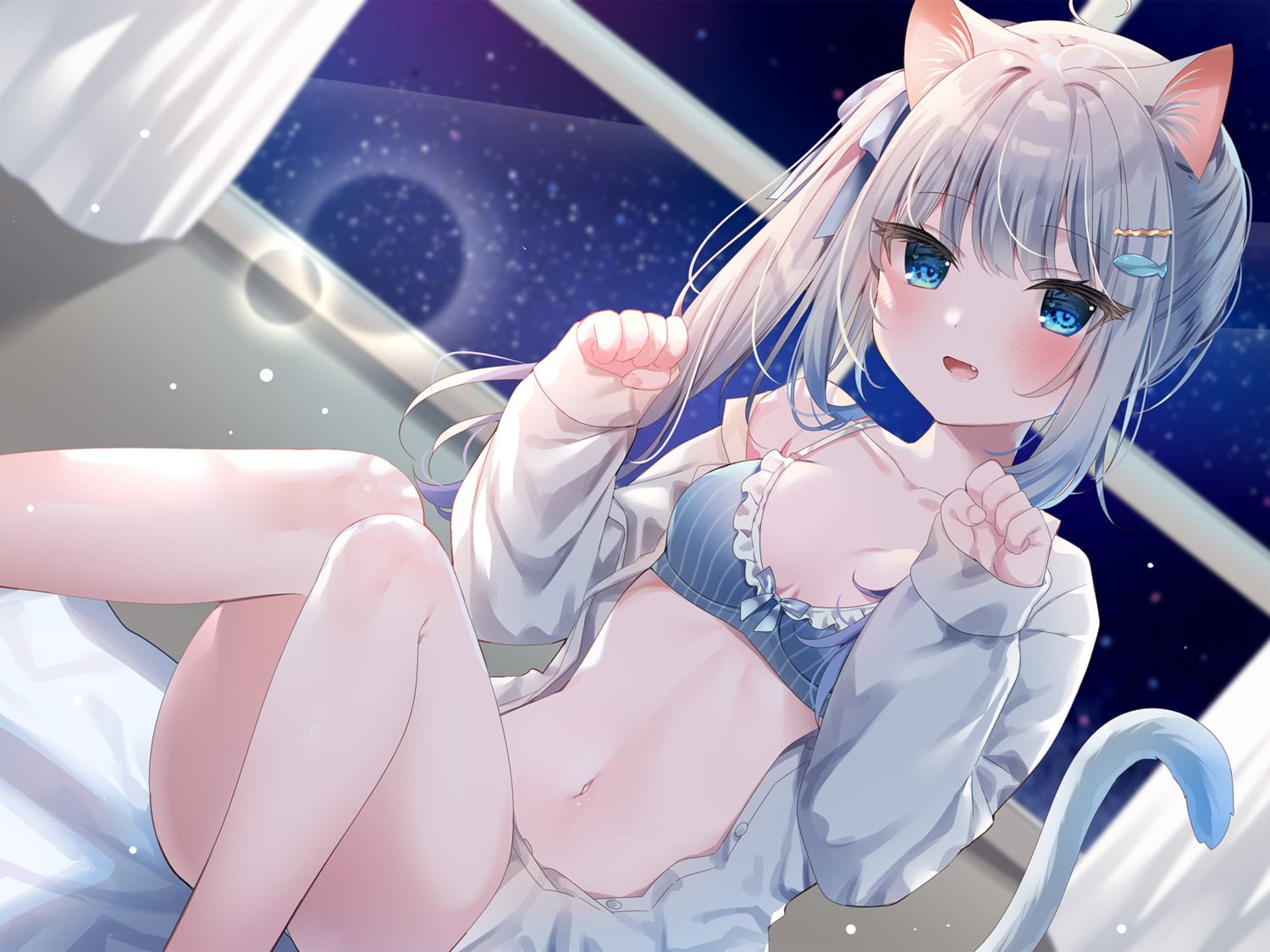 オリジナルの猫耳美少女のちょっとブラジャーが見えてセクシーな二次画像
