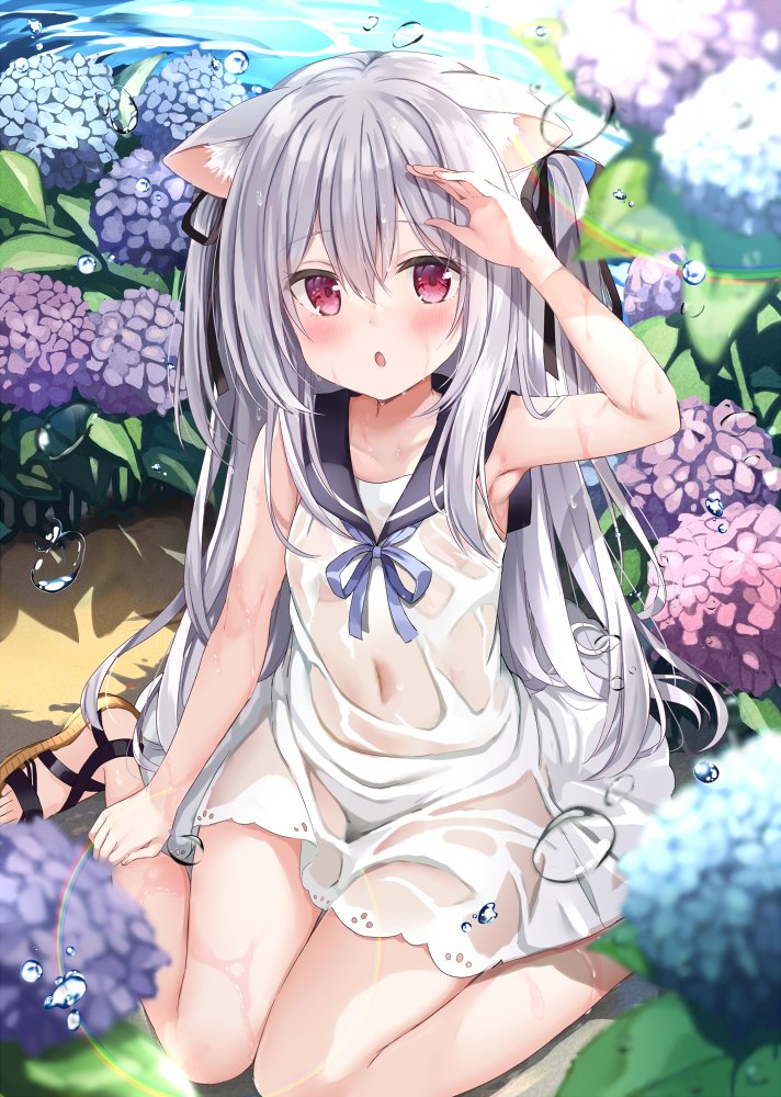 オリジナルの犬耳かわいい女の子が座り込んでいるだけの二次画像