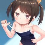 可愛い茶髪ツインテ美少女のスクール水着姿の健全二次画像