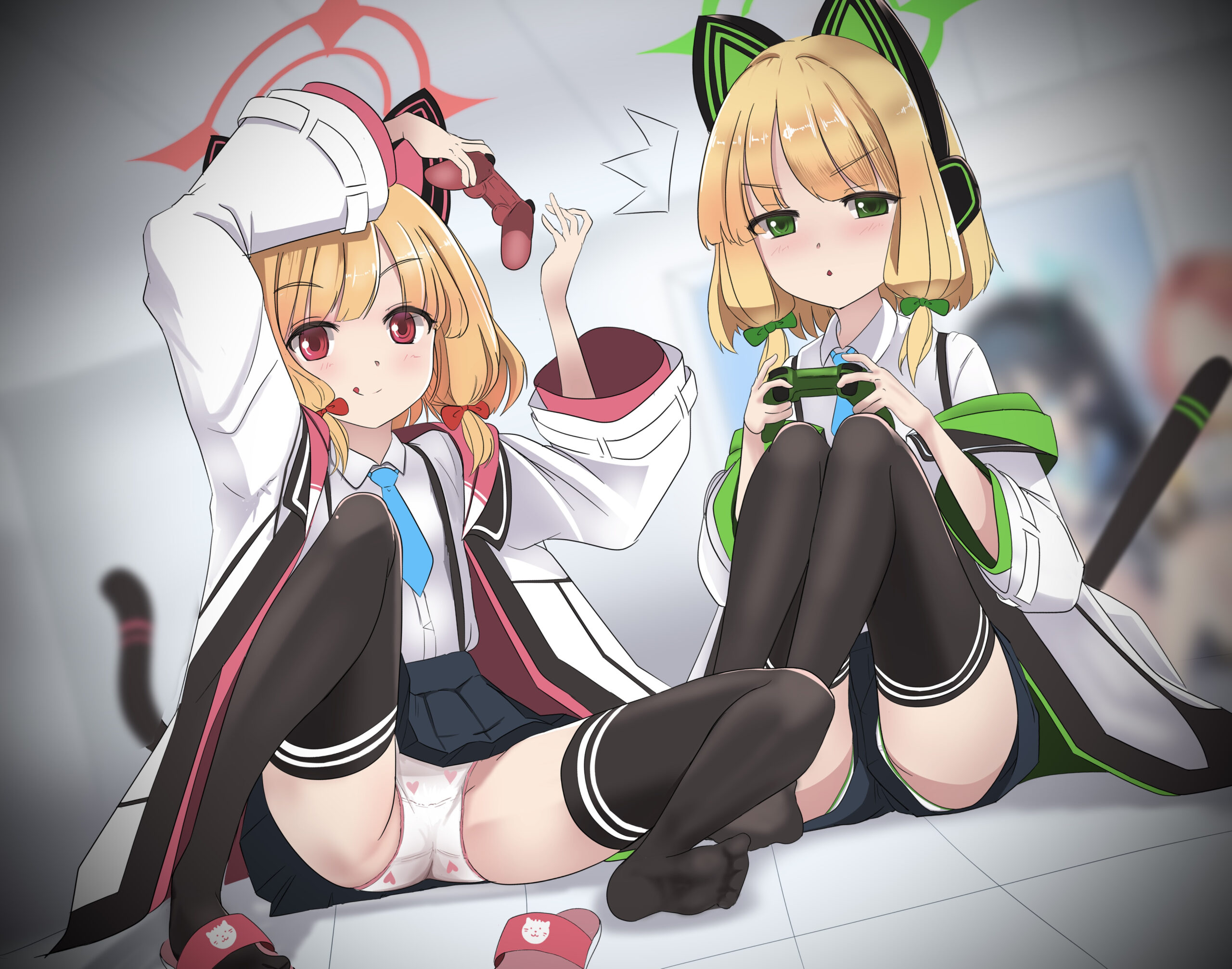 ブルーアーカイブの才羽姉妹のそろって無防備な座りパンチラ＆隙パンの二次画像