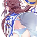 ロングヘアーワンピース美少女の服が風にあおられてまくれてる二次画像